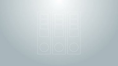 Gri arkaplandaki mavi çizgi ofis dosyaları ve belge simgesi izole edildi. Ofis dosyaları. Dosya arşivleme işareti. 4K Video hareketli grafik canlandırması