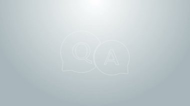 Gri arkaplanda Soru ve Yanıt simgesi olan mavi çizgi konuşma baloncukları. Q ve A sembolü. SSS işareti. Konuşma balonu ve çizelgesi. 4K Video hareketli grafik canlandırması