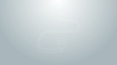 Mavi çizgi rota konumu simgesi gri arkaplanda izole edildi. Harita işaretçisi işareti. Yol ya da yol kavramı. GPS navigatörü. 4K Video hareketli grafik canlandırması