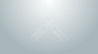 Mavi çizgi ile kesişen tornavida simgesi gri arkaplanda izole edildi. Servis aracı sembolü. 4K Video hareketli grafik canlandırması