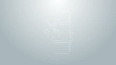 Mavi çizgi Smartwatch, gri arkaplanda izole edilmiş tornavida ve ingiliz anahtarı simgesi. Ayarlama, servis, ayar, bakım, onarım, onarım. 4K Video hareketli grafik canlandırması