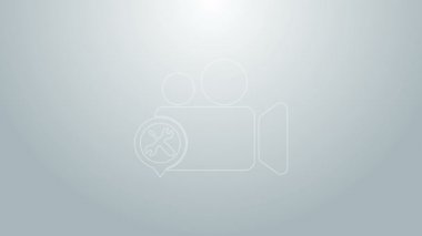 Mavi çizgi video kamerası gri arkaplanda izole edilmiş tornavida ve anahtar ikonu var. Ayarlama, servis, ayar, bakım, onarım, onarım. 4K Video hareketli grafik canlandırması