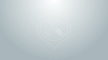 Gri arkaplanda çapraz tornavida ve ingiliz anahtarı simgesi olan mavi çizgi konumu. İşaret ayarları sembolü. 4K Video hareketli grafik canlandırması