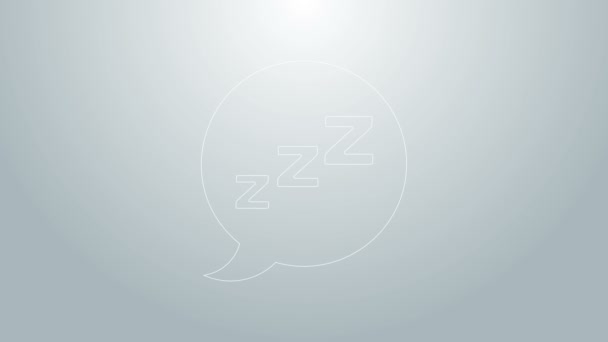Blå linje Speech bubbla med snarkning ikon isolerad på grå bakgrund. Begreppet sömn, sömnlöshet, väckarklocka app, djup sömn, uppvaknande. 4K Video motion grafisk animation — Stockvideo