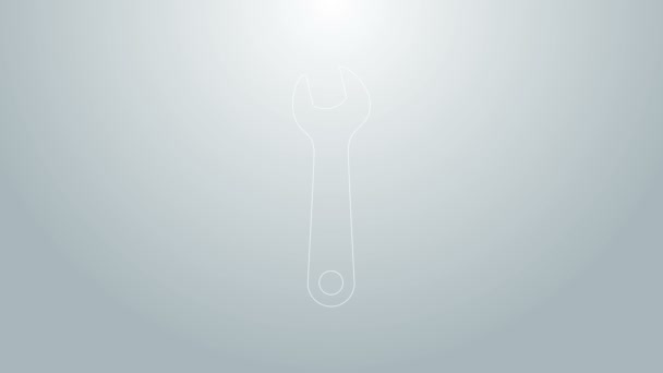 Blue line Wrench icon isolated on grey background. Spanner repair tool. Service tool symbol. 4K Video motion graphic animation — Stock Video