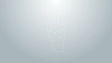 Mavi Çizgili El sedef hastalığı veya egzama ikonu gri arka planda izole edilmiş. Alerjene veya kronik vücut sorununa karşı insan derisi tepkisi kavramı. 4K Video hareketli grafik canlandırması