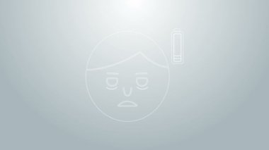 Mavi çizgi yorgunluk simgesi gri arkaplanda izole edildi. Enerji yok. Stres belirtileri. Boşluk yok. 4K Video hareketli grafik canlandırması