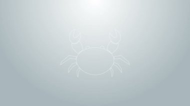 Mavi çizgi Yengeç simgesi gri arkaplanda izole edildi. 4K Video hareketli grafik canlandırması