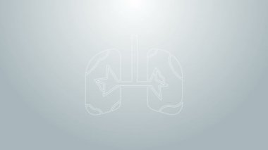 Mavi çizgi Ciğerleri simgesi gri arkaplanda izole edildi. 4K Video hareketli grafik canlandırması