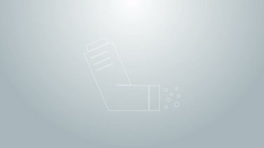 Mavi çizgi solunum cihazı simgesi gri arkaplanda izole edildi. Öksürük şurubu, solunum, alerjik hasta. Tıbbi alerji astım spreyi. 4K Video hareketli grafik canlandırması
