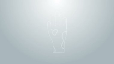 Mavi Çizgili El sedef hastalığı veya egzama ikonu gri arka planda izole edilmiş. Alerjene veya kronik vücut sorununa karşı insan derisi tepkisi kavramı. 4K Video hareketli grafik canlandırması