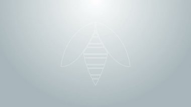 Mavi çizgi Arı simgesi gri arkaplanda izole edildi. Tatlı doğal yemek. Bal arısı ya da kanat sembollü apis. Uçan böcek. 4K Video hareketli grafik canlandırması