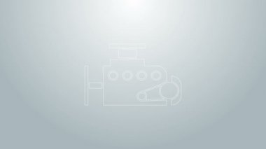 Mavi çizgili araç motoru simgesi gri arkaplanda izole edildi. 4K Video hareketli grafik canlandırması