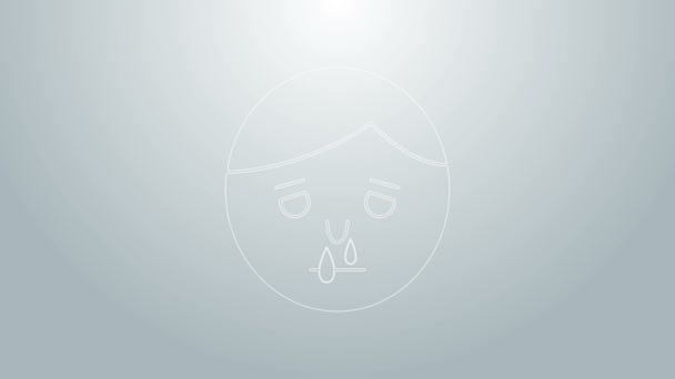 Modrá čára Runny nos ikona izolované na šedém pozadí. Příznaky rýmy, léčba. Nos a kýchání. Onemocnění nosu. Grafická animace pohybu videa 4K — Stock video