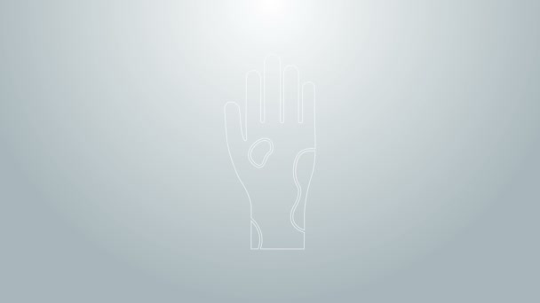 Blaue Linie Hand mit Psoriasis oder Ekzemen Symbol isoliert auf grauem Hintergrund. Konzept der Reaktion der menschlichen Haut auf Allergene oder chronische Körperprobleme. 4K Video Motion Grafik Animation — Stockvideo