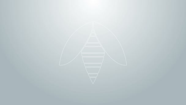 Blå linje Bee ikon isolerad på grå bakgrund. Söt naturlig mat. Honungsbi eller apis med vingar symbol. Flygande insekt. 4K Video motion grafisk animation — Stockvideo