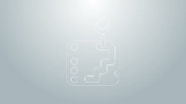 Mavi çizgi vites değiştiren simgesi gri arkaplanda izole edildi. İletişim simgesi. 4K Video hareketli grafik canlandırması