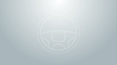 Mavi çizgi direksiyon simgesi gri arkaplanda izole edildi. Araba tekeri ikonu. 4K Video hareketli grafik canlandırması