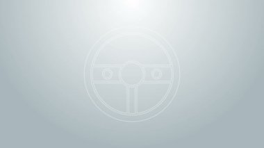 Mavi çizgi direksiyon simgesi gri arkaplanda izole edildi. Araba tekeri ikonu. 4K Video hareketli grafik canlandırması