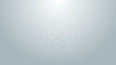 Gri arka planda izole edilmiş mavi çizgili araba fren diski. 4K Video hareketli grafik canlandırması