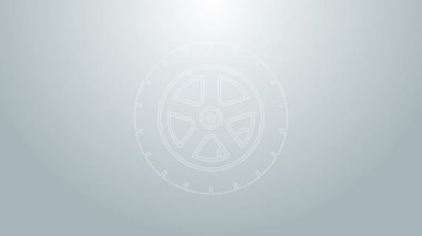 Mavi çizgi Araba Tekerleği simgesi gri arkaplanda izole edildi. 4K Video hareketli grafik canlandırması