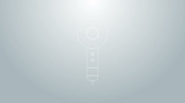 Mavi çizgi saç kurutma ikonu gri arkaplanda izole edildi. Saç kurutma makinesi tabelası. Saç kurutma sembolü. Sıcak hava üflüyor. 4K Video hareketli grafik canlandırması