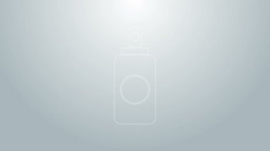 Oda spreyi için mavi çizgi spreyi, saç spreyi, deodorant, gri arka planda izole edilmiş terleme önleyici ikon. 4K Video hareketli grafik canlandırması