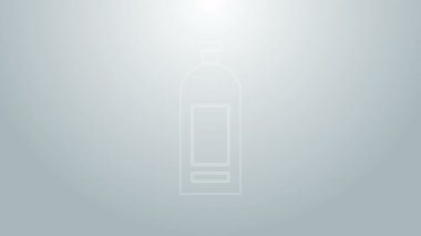 Mavi çizgili şampuan şişesi gri arka planda izole edilmiş. 4K Video hareketli grafik canlandırması