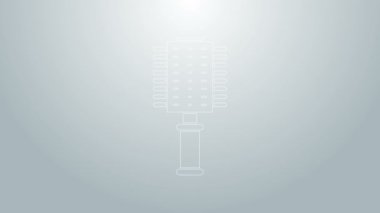 Mavi çizgi saç fırçası simgesi gri arkaplanda izole edildi. Taraklı saç işareti. Berber sembolü. 4K Video hareketli grafik canlandırması