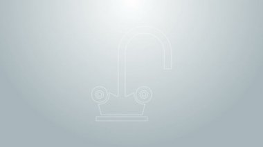 Mavi çizgi su musluğu simgesi gri arkaplanda izole edildi. 4K Video hareketli grafik canlandırması