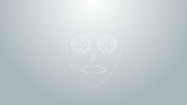 Blå linje Ansiktskosmetisk mask ikon isolerad på grå bakgrund. Kosmetologi, medicin och hälsovård. 4K Video motion grafisk animation — Stockvideo