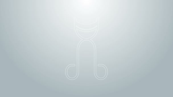 Blå linje Eyelash curler ikon isolerad på grå bakgrund. Makeup verktygsskylt. 4K Video motion grafisk animation — Stockvideo