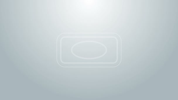 Linea blu Barra di icona sapone isolato su sfondo grigio. Soap bar con bollicine. Animazione grafica 4K Video motion — Video Stock
