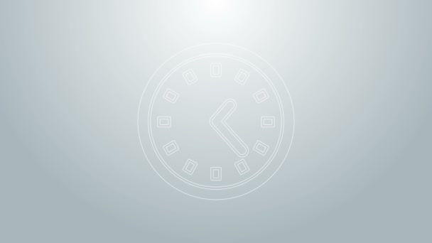 Ikona Modrá čára Hodiny izolované na šedém pozadí. Časový symbol. Grafická animace pohybu videa 4K — Stock video