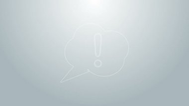 Mavi çizgi konuşma balonu ve ünlem simgesi gri arkaplanda izole edildi. SSS işareti. Dosyaları kopyala, konuşma balonu ve grafiğini çıkar. 4K Video hareketli grafik canlandırması