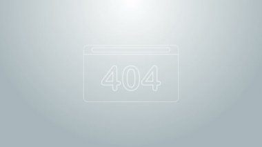 Gri arkaplanda 404 hata simgesine sahip Mavi çizgi sayfası. Şablon sayfanın bulunmadığını bildiriyor. 4K Video hareketli grafik canlandırması