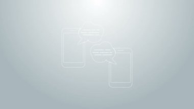 Mavi hat. Gri arkaplanda izole edilmiş telefon simgesindeki yeni sohbet mesajları bildirimi. Smartphone sohbet mesajları konuşma baloncukları. 4K Video hareketli grafik canlandırması