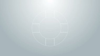 Mavi çizgi Lifebuoy simgesi gri arkaplanda izole edildi. Can simidi sembolü. 4K Video hareketli grafik canlandırması