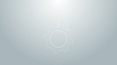 Mavi çizgi anahtarı ve vites simgesindeki tornavida gri arkaplanda izole edilmiş. Ayarlama, servis, ayar, bakım, onarım, onarım. 4K Video hareketli grafik canlandırması