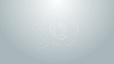 Gri arkaplanda telefon görüşmesi ikonu olan mavi çizgi konuşma balonu izole edildi. 4K Video hareketli grafik canlandırması