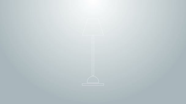 Blue line Floor lamp icon isolated on grey background. 4K Video motion graphic animation — Stock Video