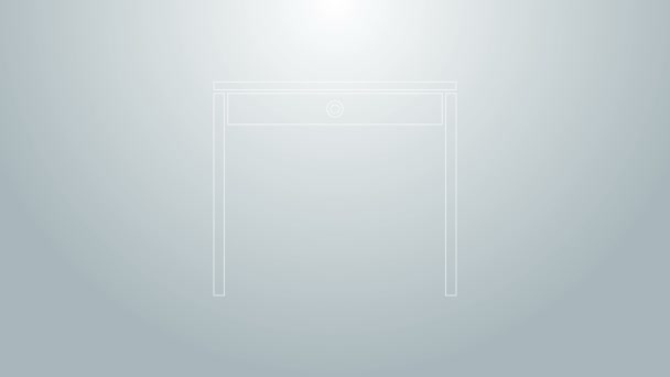 Niebieska linia Drewniana ikona stołu na szarym tle. 4K Animacja graficzna ruchu wideo — Wideo stockowe
