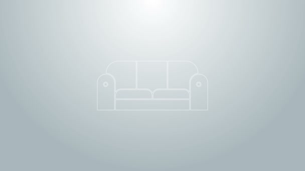 Blaue Linie Sofa-Symbol isoliert auf grauem Hintergrund. 4K Video Motion Grafik Animation — Stockvideo