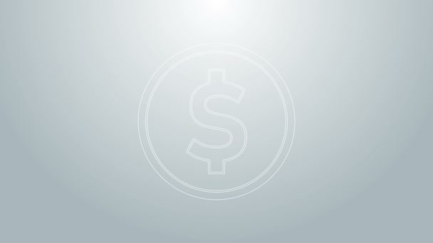 Blue line Coin money with dollar symbol icon isolated on grey background. Banking currency sign. Cash symbol. 4K Video motion graphic animation — Stock Video