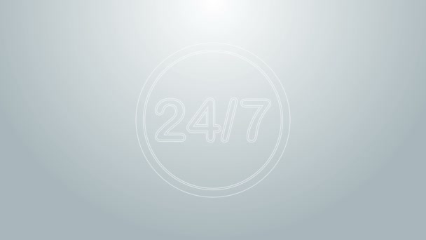 Blue line Clock 24 hours icon isolated on grey background. All day cyclic icon. 24 hours service symbol. 4K Video motion graphic animation — Stock Video