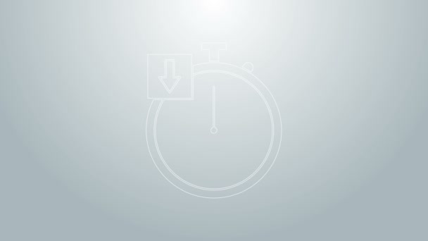 Blå linje Stoppur ikon isolerad på grå bakgrund. Tidtagarskylt. Kronometer. 4K Video motion grafisk animation — Stockvideo