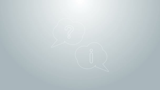 Blue line Speech bubbles with Question and Exclamation icon isolated on grey background. FAQ sign. Copy files, chat speech bubble and chart. 4K Video motion graphic animation — Stock Video