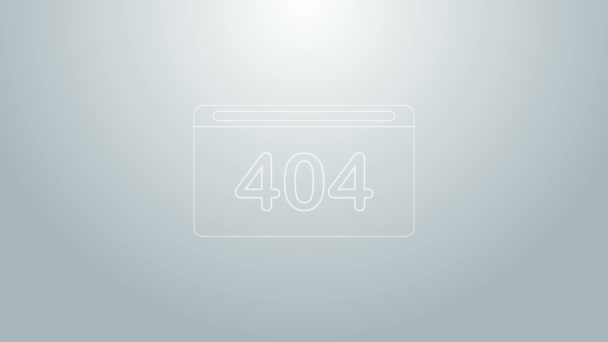 Ligne bleue Page avec une icône d'erreur 404 isolée sur fond gris. Le modèle indique que la page n'est pas trouvée. Animation graphique de mouvement vidéo 4K — Video