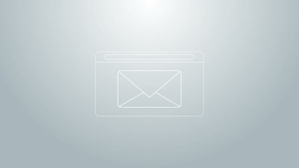 Niebieska linia Poczta i ikona e-mail izolowane na szarym tle. E-mail z symbolem koperty. Znak wiadomości e-mail. 4K Animacja graficzna ruchu wideo — Wideo stockowe