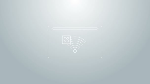 Linha azul Nenhum ícone de conexão à Internet isolado no fundo cinza. Sem Wi-Fi ou sinal sem fio para acesso remoto à Internet. Animação gráfica em movimento de vídeo 4K — Vídeo de Stock